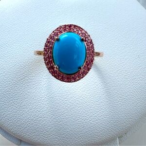 Vibrant Turquoise and Pink Gemstone Ring
